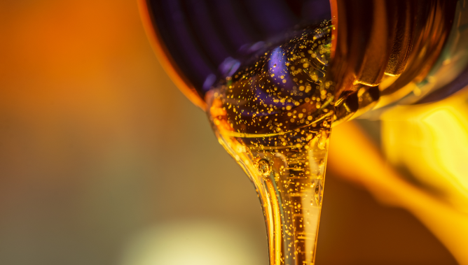 A close-up of a drop of oil